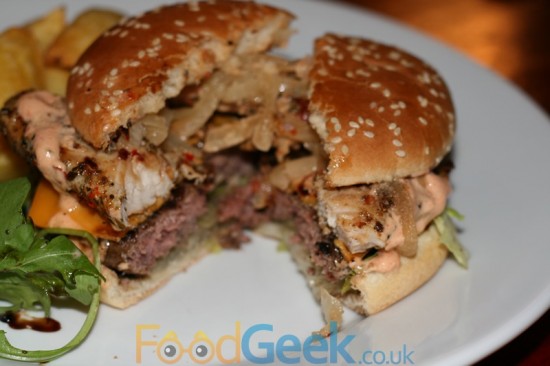 Peri Peri Chicken Topped Cheeseburger Inside