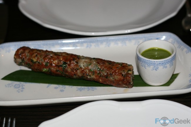 Gilafi Quail Seekh Kebab, Pickled Green Chilli Chutney