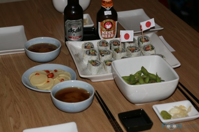 Sushi, Miso Soup, Edamame & Pickled Daikon. 