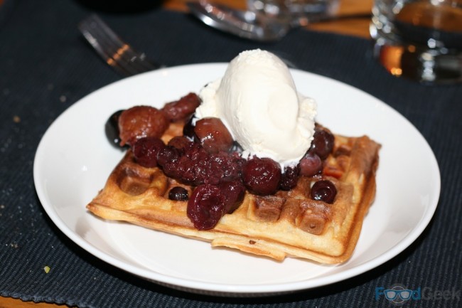 Waffles, Bourbon Ice Cream & Red Fruit