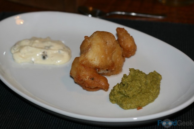 Deep Fried Cod Cheeks, Tartare Sauce & Peas